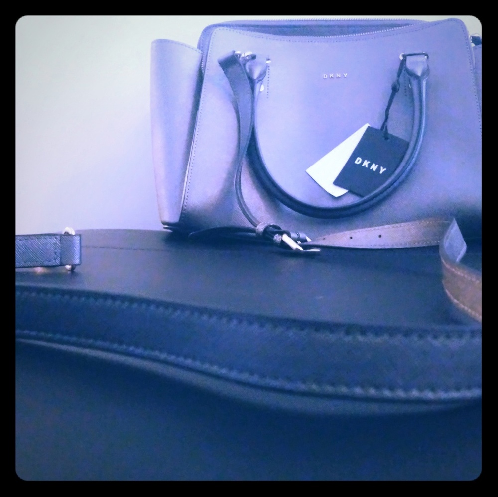 DKNY Metallic Grey Leather Purse